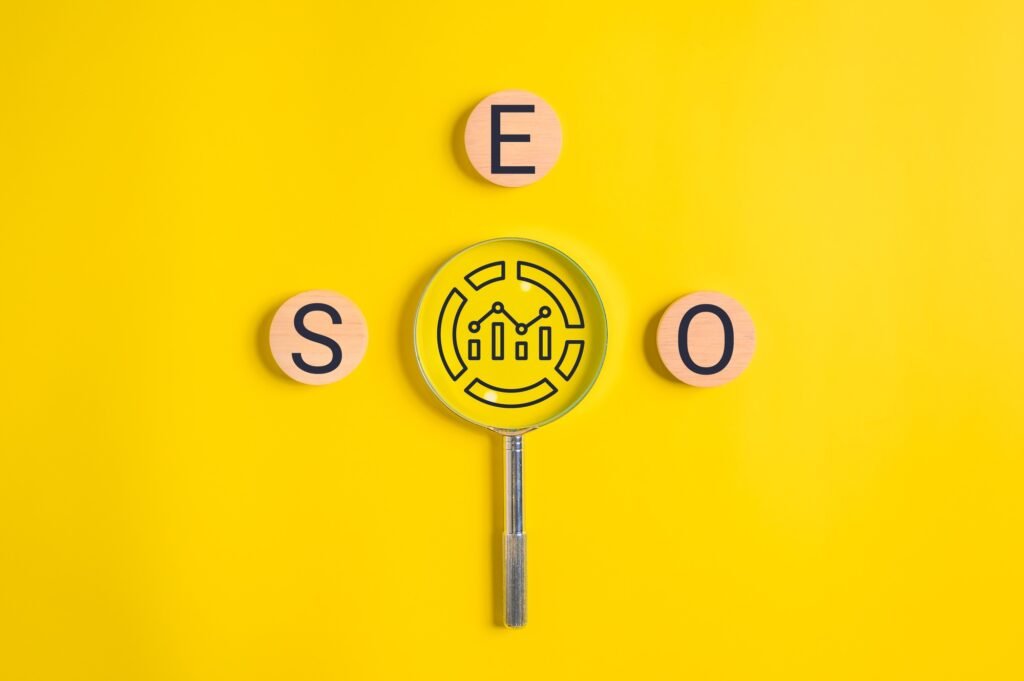 SEO text on wooden cube, Search engine optimization ranking, SEO